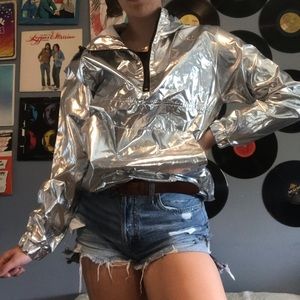 Chrome metallic silver half sip pullover hoodie